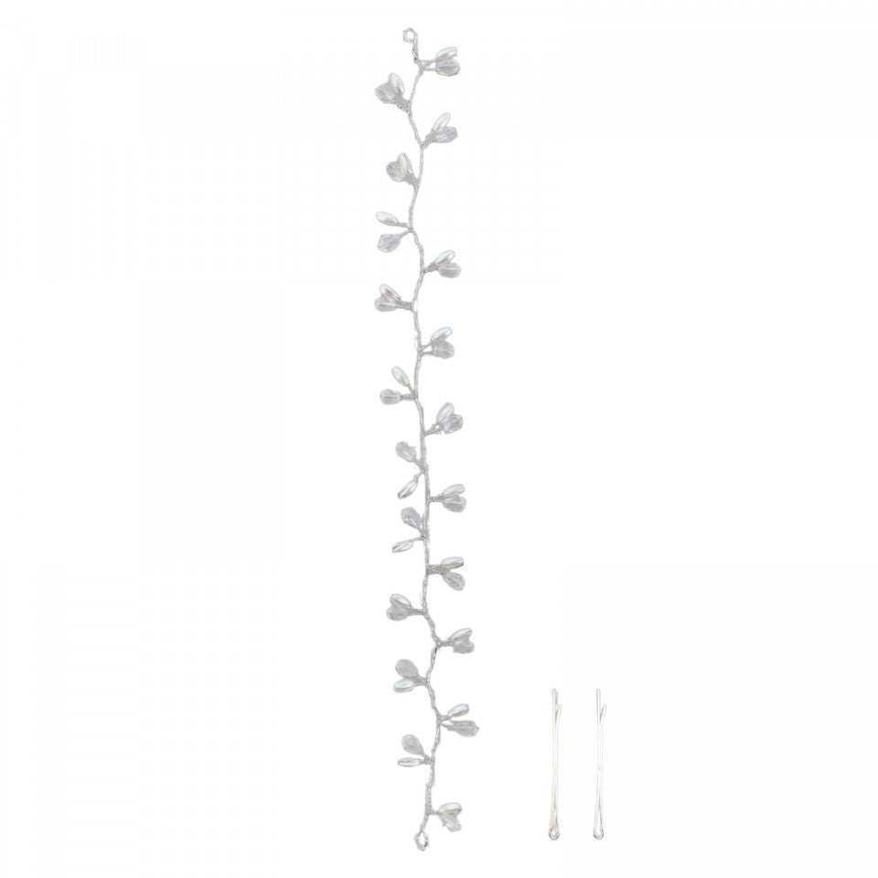 Accesoriu de par pentru mireasa, cristale si perle pentru impletituri, NO353, Argintiu