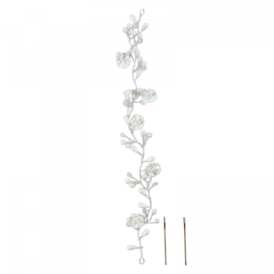 Accesoriu de par pentru mireasa, cristale si perle pentru impletituri, NO354, Argintiu