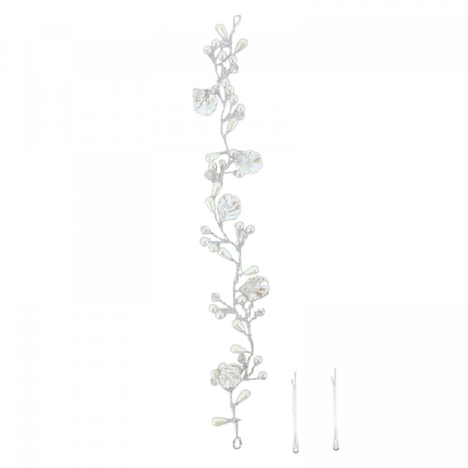 Accesoriu de par pentru mireasa, cristale si perle pentru impletituri, NO354, Argintiu