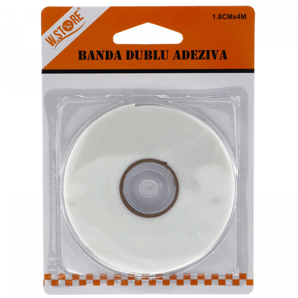 Banda dublu adeziva, 1.8 x 400 cm, Alb