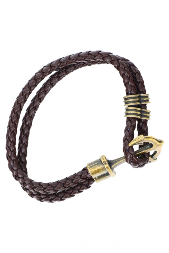 Bratara barbati, Impletita, Ancora, 22 cm, Maro