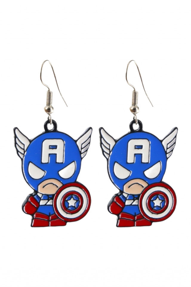 Cercei amuzanti, Capitanul America, NO9984, Otel inoxidabil, 3 cm, Multicolor