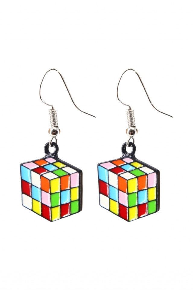 Cercei amuzanti, Cub Rubik, NO10046, Otel inoxidabil, 1.5 cm, Multicolor