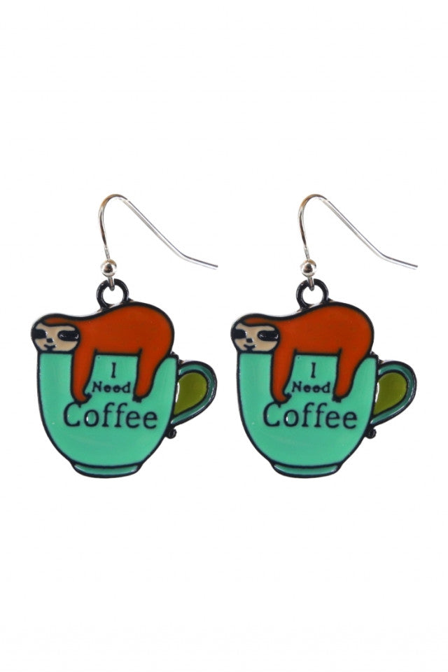 Cercei amuzanti, I need coffee, NO9989, Otel inoxidabil, 2 cm, Multicolor