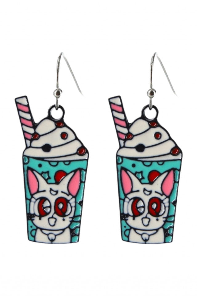 Cercei amuzanti, Pisica in capucinno, NO10020, Otel inoxidabil, 2.5 cm, Multicolor