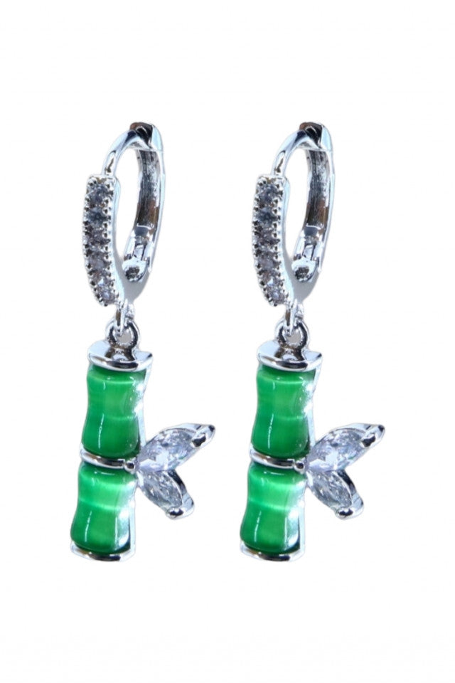 Cercei dama, Bambus, Zirconiu, Otel inoxidabil, NO1850, 2.7 cm, Verde
