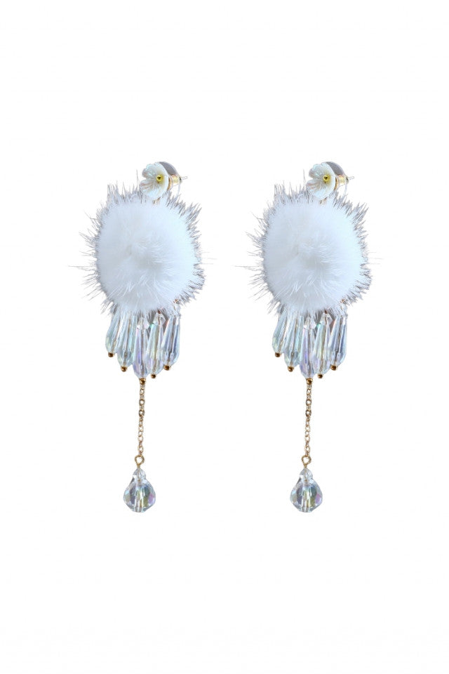 Cercei dama, Eleganti, Puf, NO1304, 10.5 cm, Alb