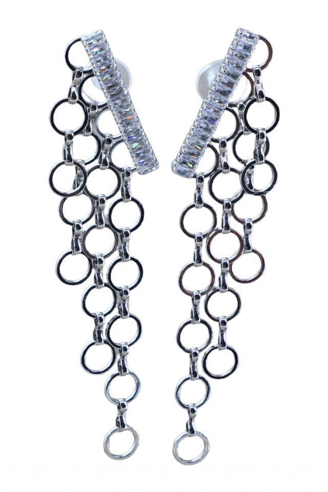 Cercei dama, Eleganti, Zirconiu, Otel inoxidabil, NO1377, 9.5 cm, Argintiu