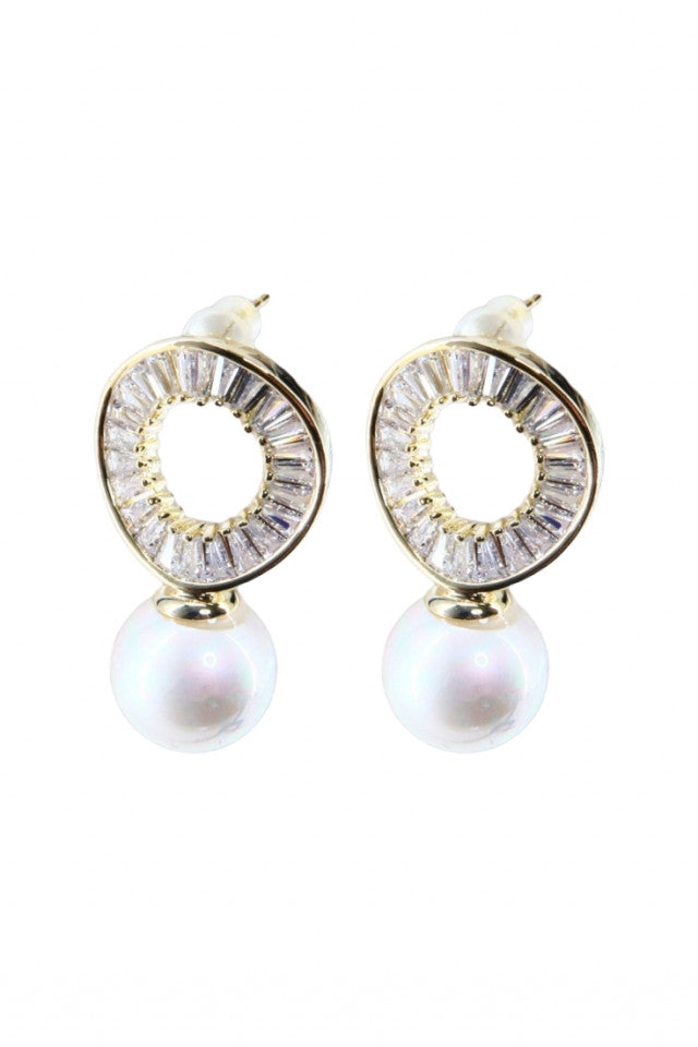 Cercei dama, Eleganti, Zirconiu, Otel inoxidabil, NO1855, 3 cm, Auriu