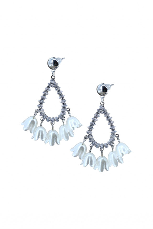 Cercei dama, Flori, Zirconiu, Otel inoxidabil, NO1215, 5 cm, Argintiu