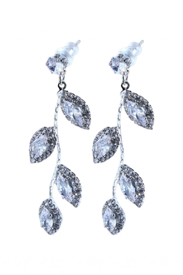 Cercei dama, Frunza, Zirconiu, Otel inoxidabil, NO1378, 5.5 cm, Argintiu