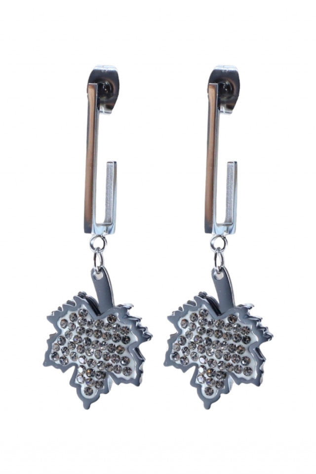 Cercei dama, Frunza, Zirconiu, Otel inoxidabil, NO1846, 4.3 cm, Argintiu