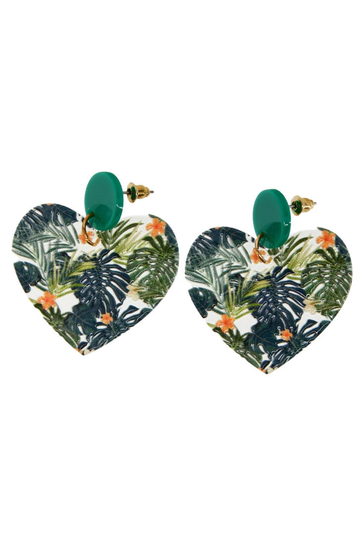 Cercei dama, Inima, NO997, 4 cm, Verde