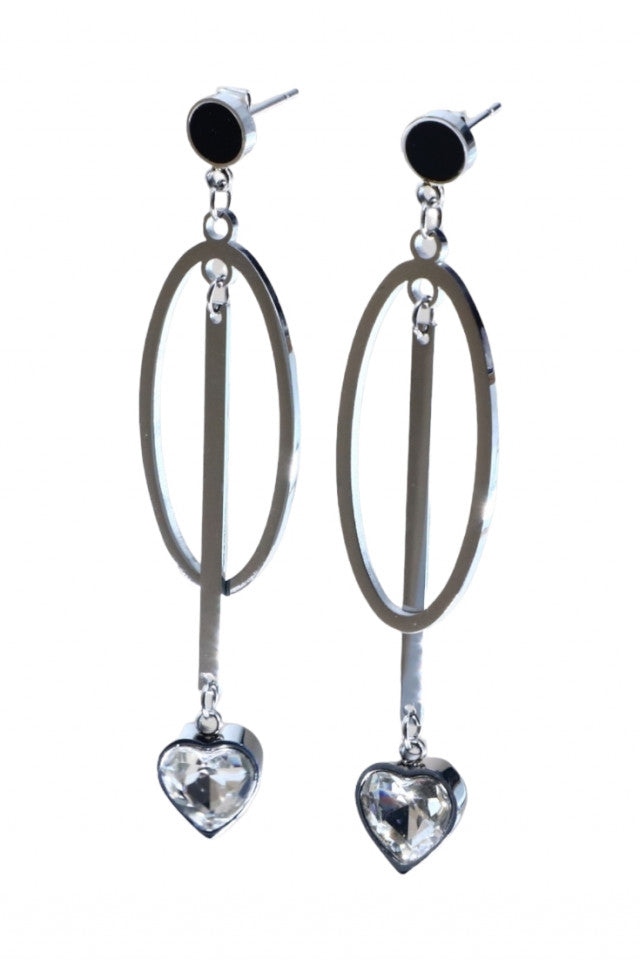 Cercei dama, Inima, Otel inoxidabil, NO1392, 6.5 cm, Argintiu