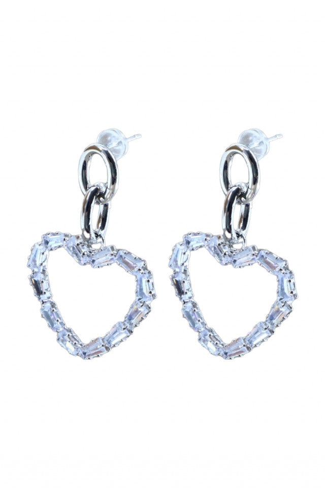 Cercei dama, Inima, Zirconiu, Otel inoxidabil, NO1318, 3.8 cm, Argintiu