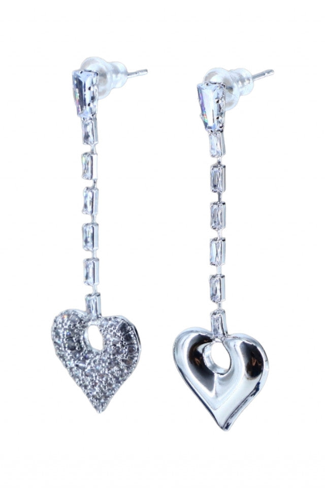 Cercei dama, Inima, Zirconiu, Otel inoxidabil, NO2859, 4.6 cm, Argintiu