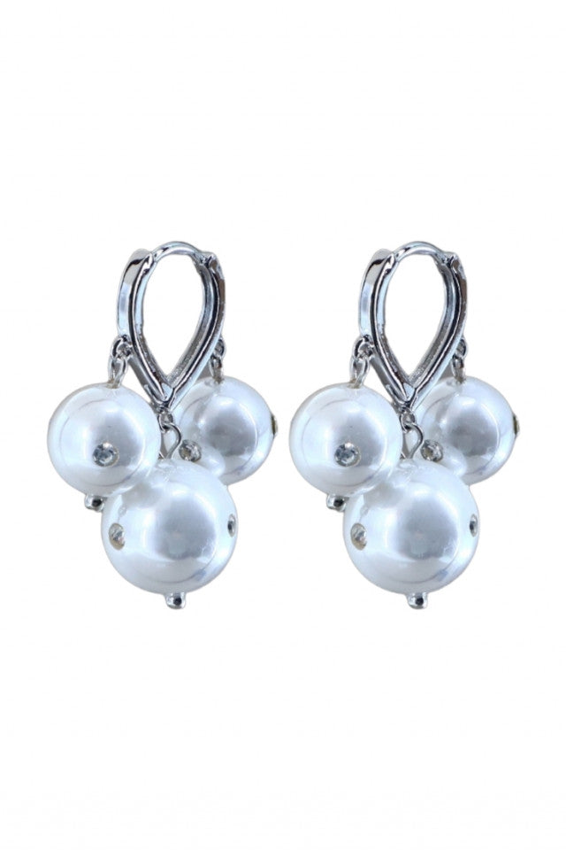 Cercei dama, Inimi, Perle, Zirconiu, Otel inoxidabil, NO1202, 2.5 cm, Argintiu