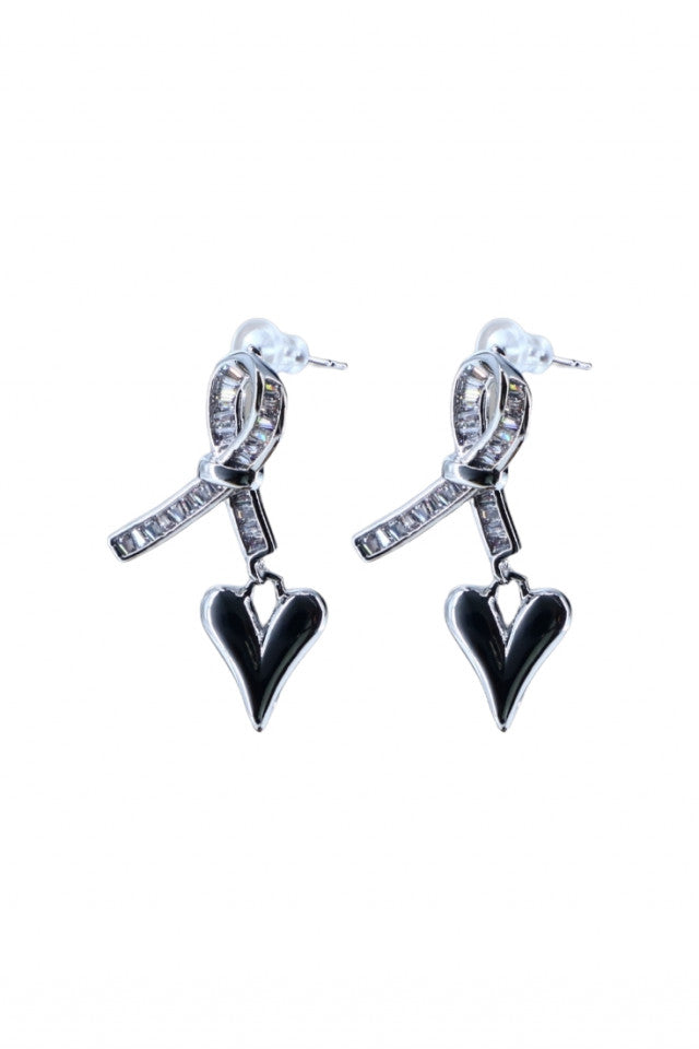 Cercei dama, Inimi, Zirconiu, Otel inoxidabil, NO1286, 3 cm, Argintiu