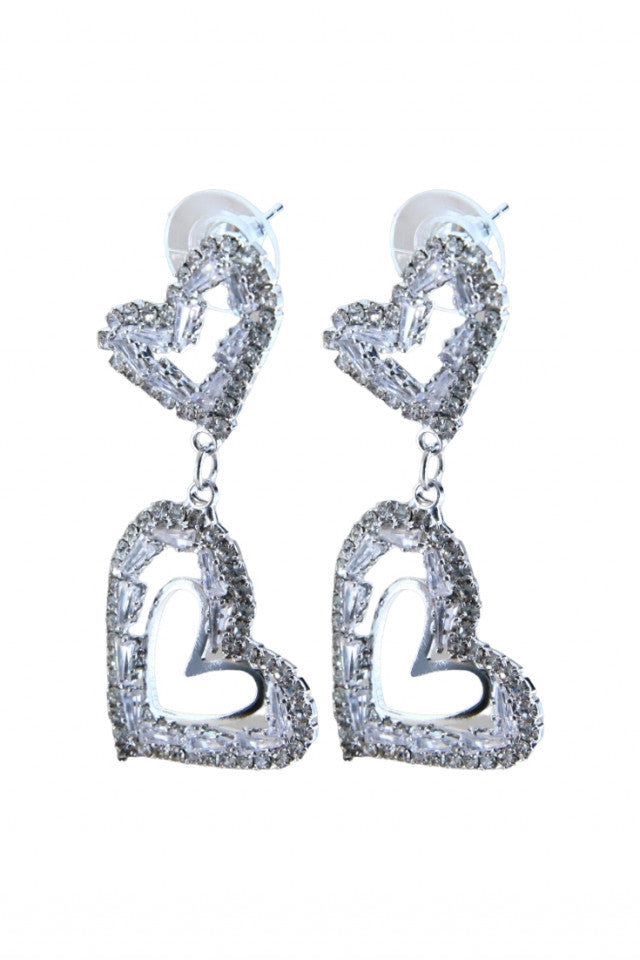 Cercei dama, Inimi, Zirconiu, Otel inoxidabil, NO1336, 4.7 cm, Argintiu