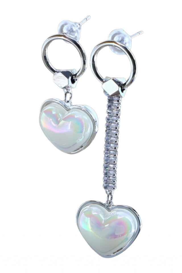 Cercei dama, Inimioara, Zirconiu, Perle, Otel inoxidabil, NO1316, 3.3 - 6 cm, Argintiu