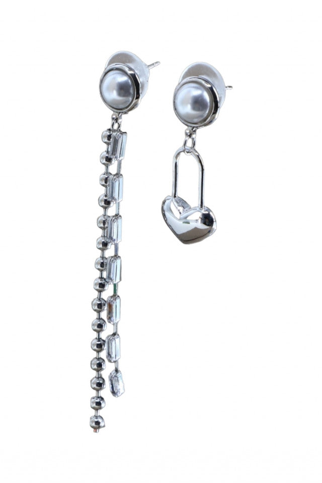 Cercei dama, Lacat, Perla, Otel inoxidabil, NO1374, 3.3 - 7.7 cm, Argintiu