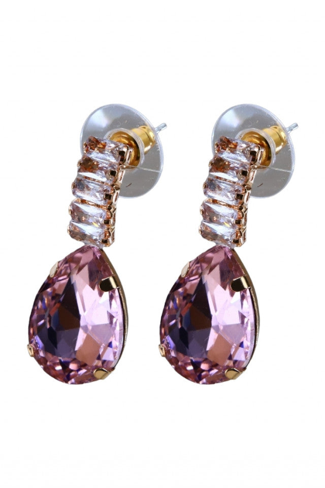 Cercei dama, Lacrima, Zirconiu, NO1306, 3 cm, Roz