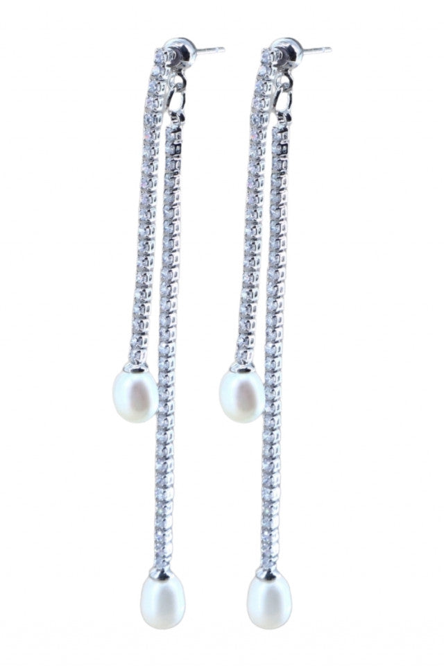 Cercei dama, Lungi, Perla, Otel inoxidabil, NO1319, 7 cm, Argintiu