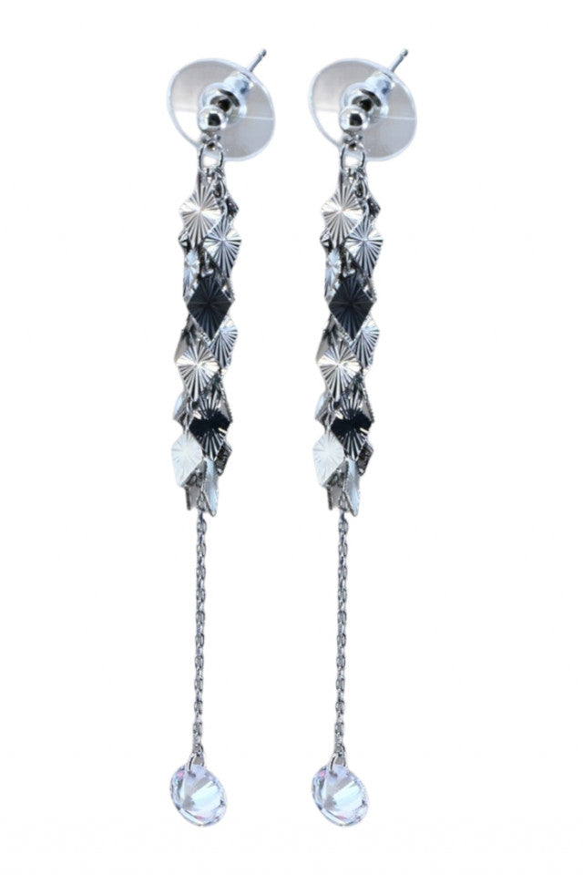 Cercei dama, Lungi, Zirconiu, Otel inoxidabil, NO1348, 7.7 cm, Argintiu