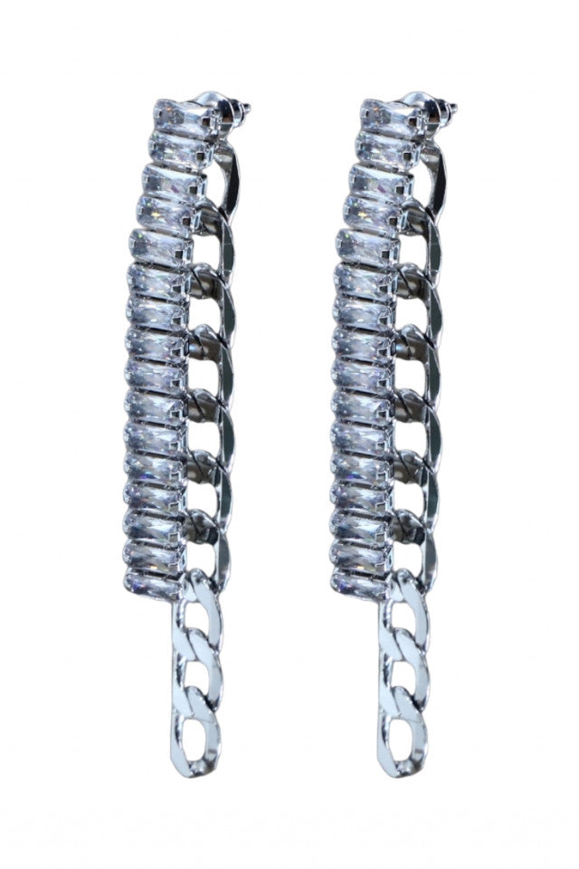 Cercei dama, Lungi, Zirconiu, Otel inoxidabil, NO1369, 6.2 cm, Argintiu
