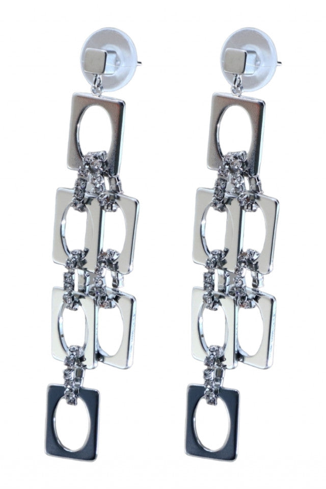 Cercei dama, Lungi, Zirconiu, Otel inoxidabil, NO1373, 7 cm, Argintiu