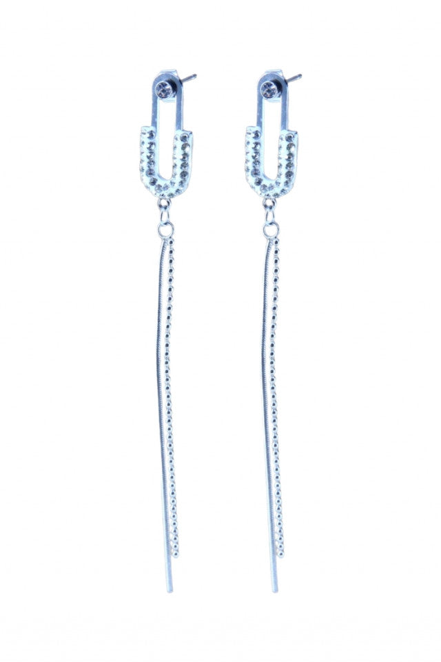 Cercei dama, Lungi, Zirconiu, Otel inoxidabil, NO2860, 9.5 cm, Argintiu