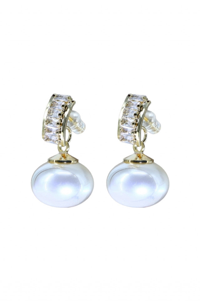 Cercei dama, Perla, Zirconiu, Otel inoxidabil, NO1395, 2.5 cm, Auriu
