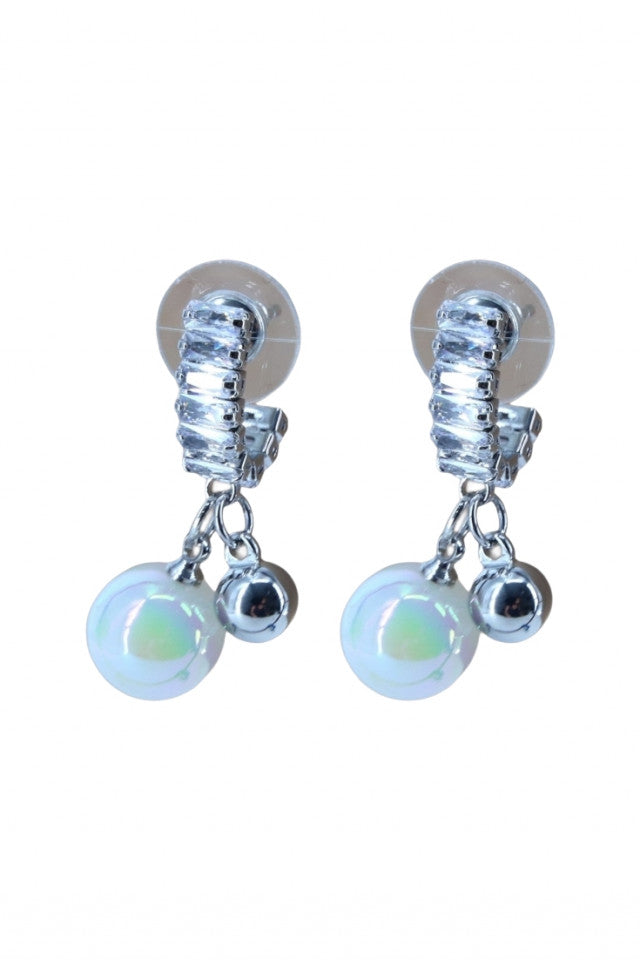 Cercei dama, Perla, Zirconiu, Otel inoxidabil, NO1853, 2.7 cm, Argintiu