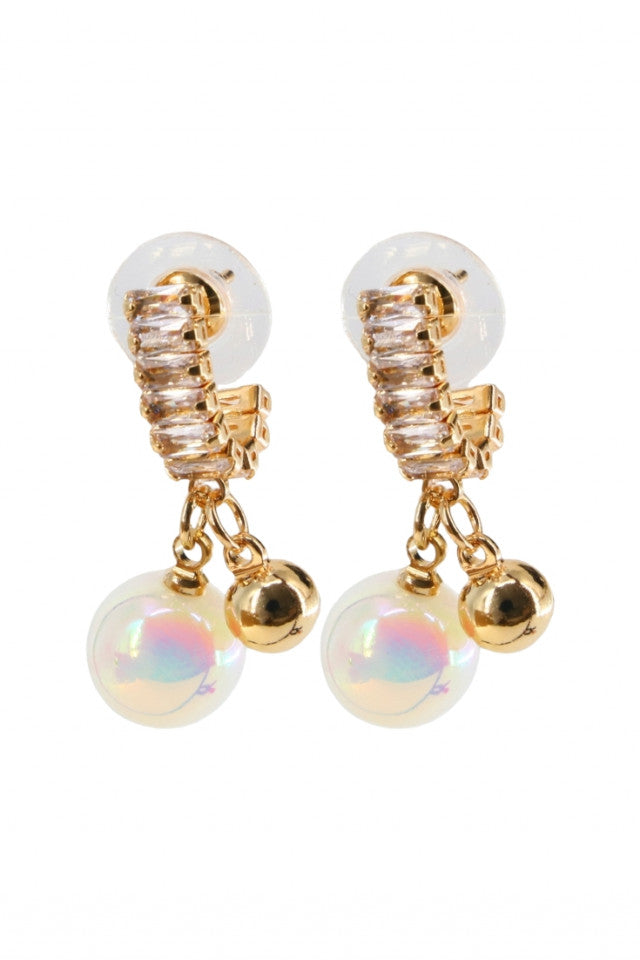 Cercei dama, Perla, Zirconiu, Otel inoxidabil, NO1854, 2.7 cm, Auriu