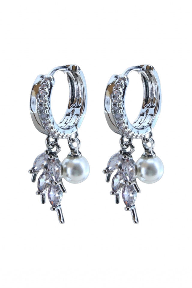 Cercei dama, Perle, Zirconiu, Otel inoxidabil, NO1218, 3 cm, Argintiu