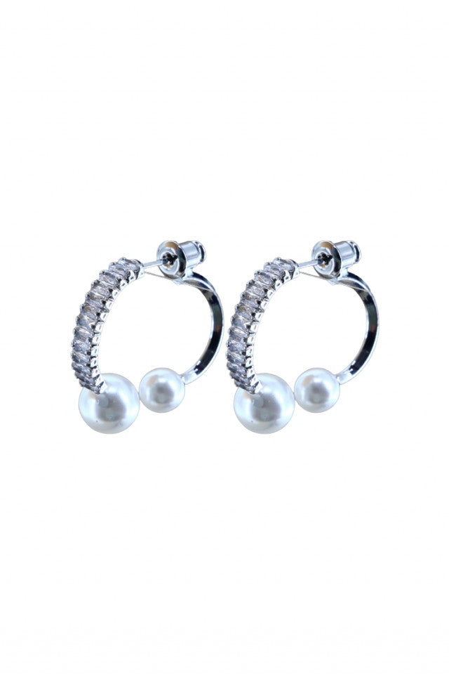 Cercei dama, Perle, Zirconiu, Otel inoxidabil, NO1222, 2 cm, Argintiu