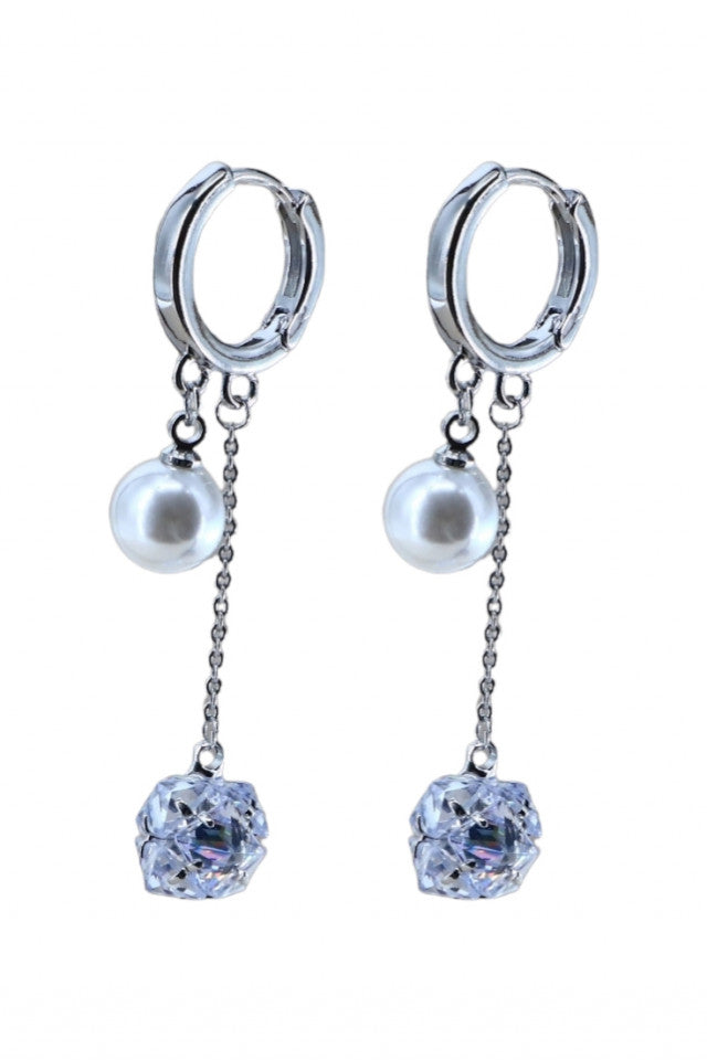 Cercei dama, Perle, Zirconiu, Otel inoxidabil, NO1263, 4.5 cm, Argintiu