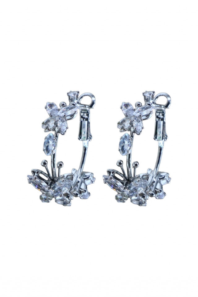 Cercei dama, Rotunzi, Fluturi Zirconiu, Otel inoxidabil, NO1335, 3.1 cm, Argintiu
