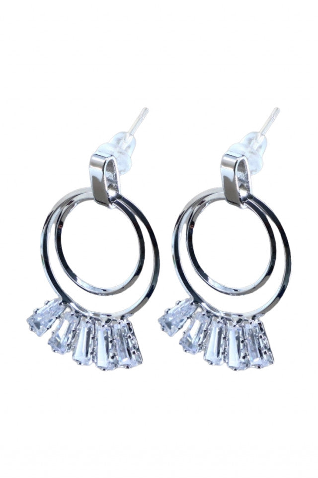 Cercei dama, Rotunzi, Zirconiu, Otel inoxidabil, NO1347, 3 cm, Argintiu