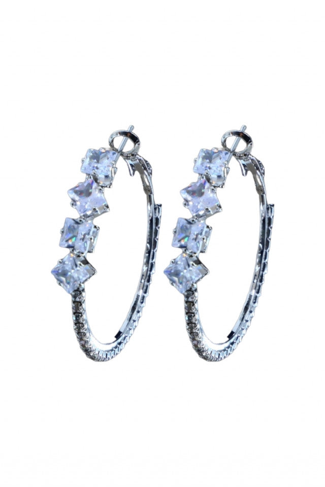 Cercei dama, Rotunzi, Zirconiu, Otel inoxidabil, NO1371, 4.2 cm, Argintiu