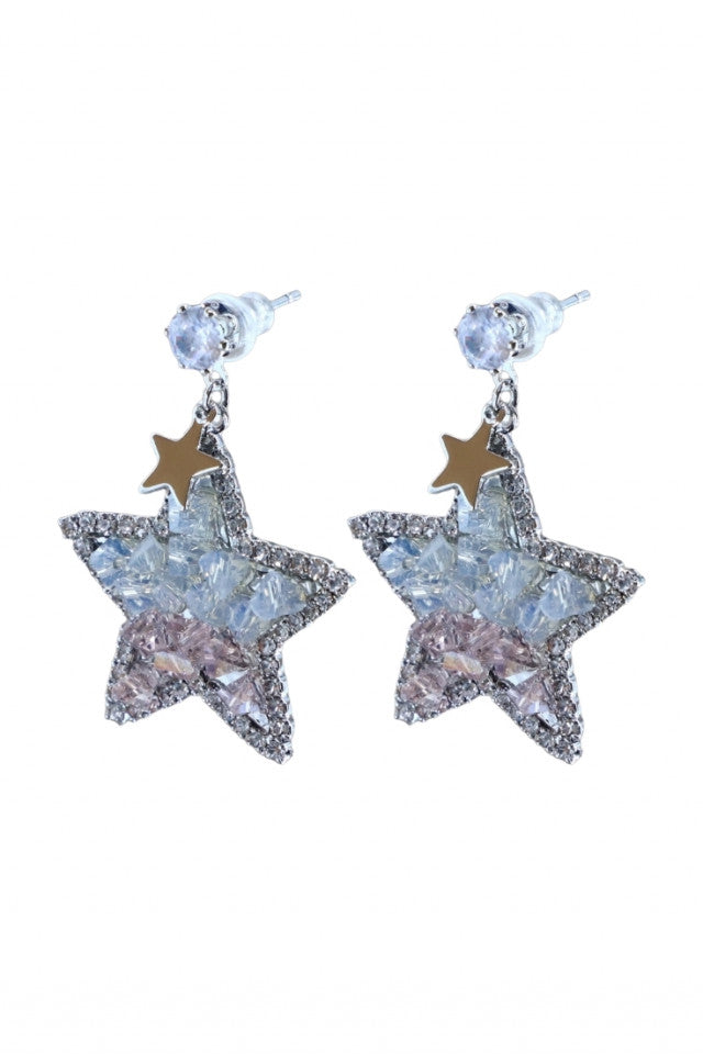 Cercei dama, Stea, Zirconiu, Otel inoxidabil, NO1337, 3.7 cm, Argintiu