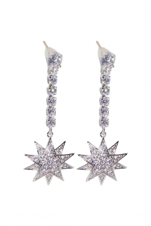 Cercei dama, Stea, Zirconiu, Otel inoxidabil, NO1841, 4.5 cm, Argintiu