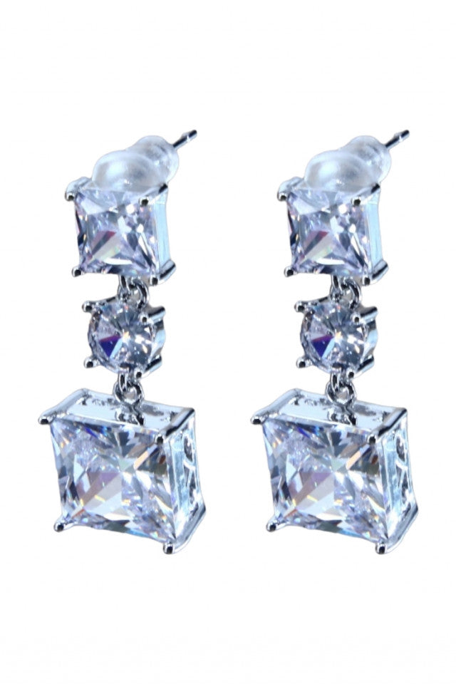 Cercei dama, Zirconiu, Otel inoxidabil, NO1231, 2.5 cm, Argintiu