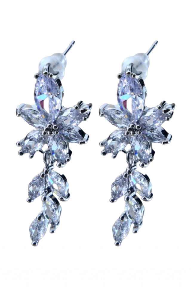 Cercei dama, Zirconiu, Otel inoxidabil, NO1232, 3.5 cm, Argintiu