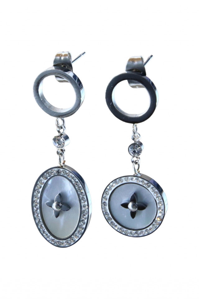 Cercei dama, Zirconiu, Otel inoxidabil, NO1240, 3.5 - 4 cm, Argintiu