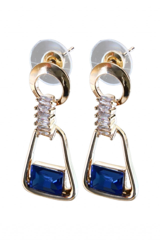 Cercei dama, Zirconiu, Otel inoxidabil, NO1245, 3.5 cm, Albastru