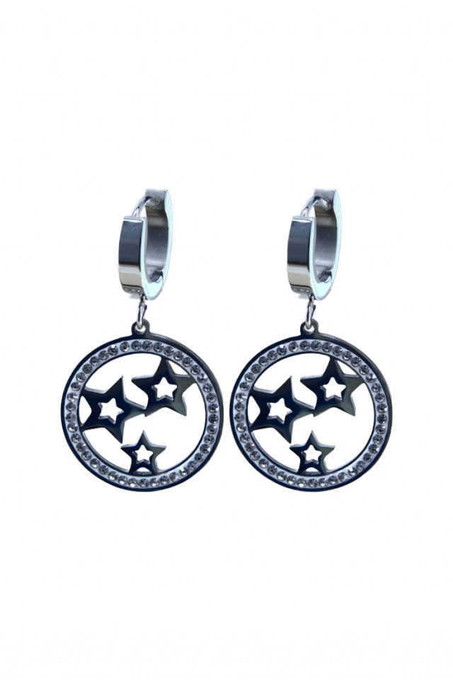 Cercei dama, Zirconiu, Otel inoxidabil, NO1257, 3.5 cm, Argintiu