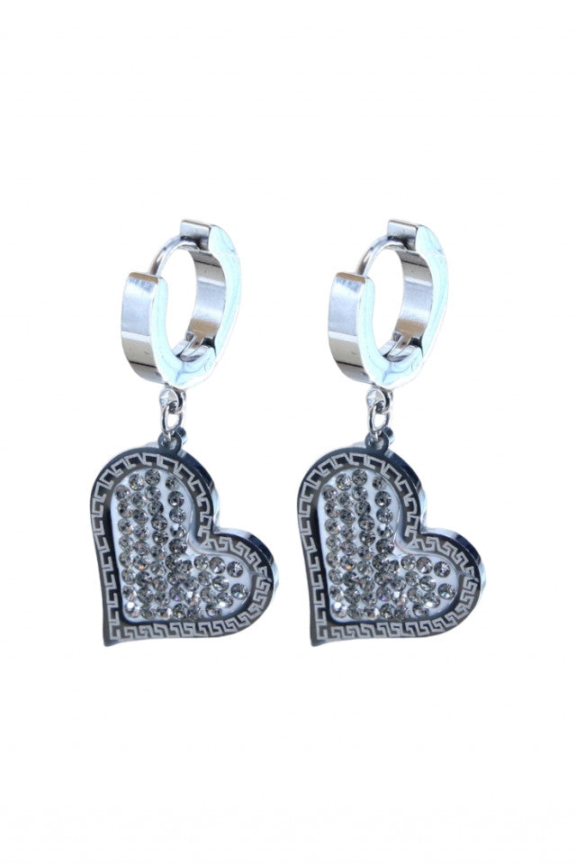 Cercei dama, Zirconiu, Otel inoxidabil, NO1260, 3.5 cm, Argintiu