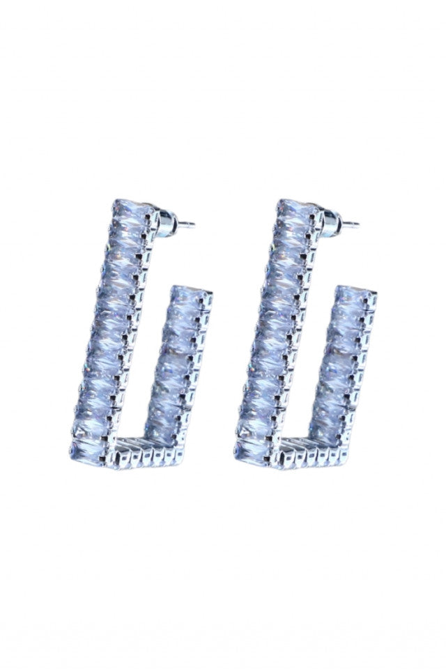 Cercei dama, Zirconiu, Otel inoxidabil, NO1376, 3.3 cm, Argintiu