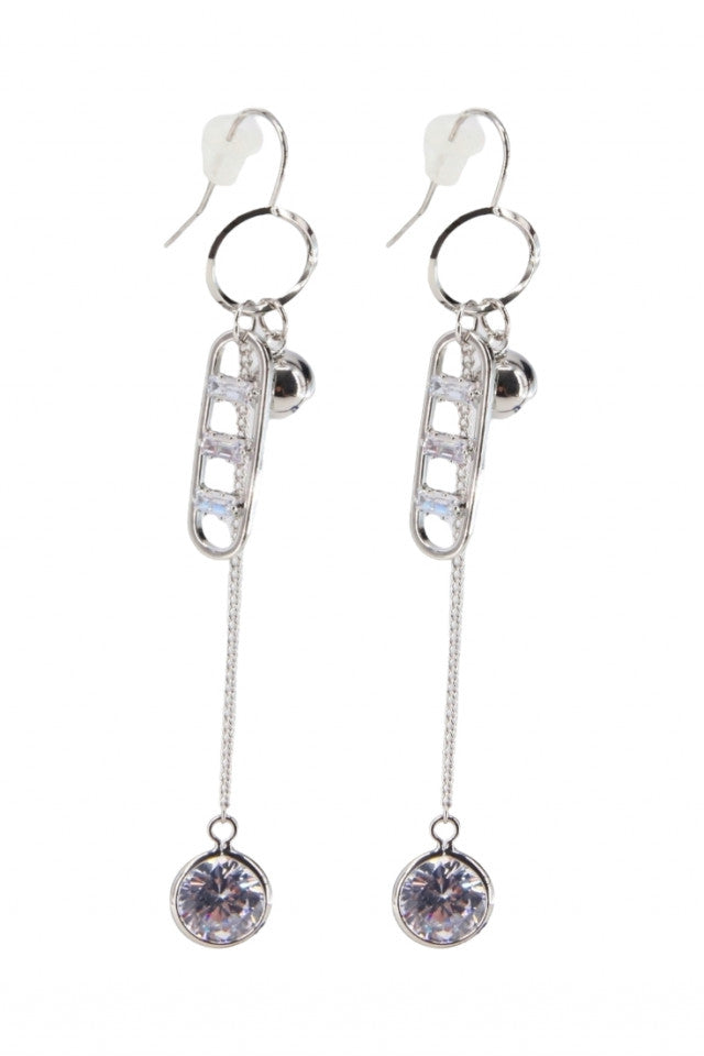 Cercei dama, Zirconiu, Otel inoxidabil, NO1840, 7 cm, Argintiu